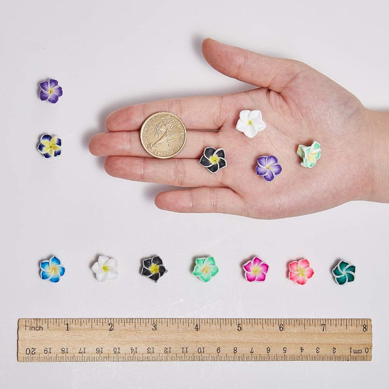SUNNYCLUE 100Pcs 10 Color Polymer Clay Flower Beads Plumeria Spacer Loose Beads 15x8mm 5 Petal Summer Hawaii Floral Hawaiian Beach Spacer Charm Beads for Jewelry Earring Making Supplies DIY Craft - Image 3